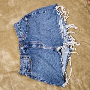 Pink blue jean shorts